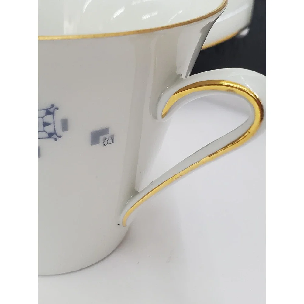 Johann Seltmann Vohenstrauss Bavaria Tea Cup Saucer Set Blue Gold Germany 85